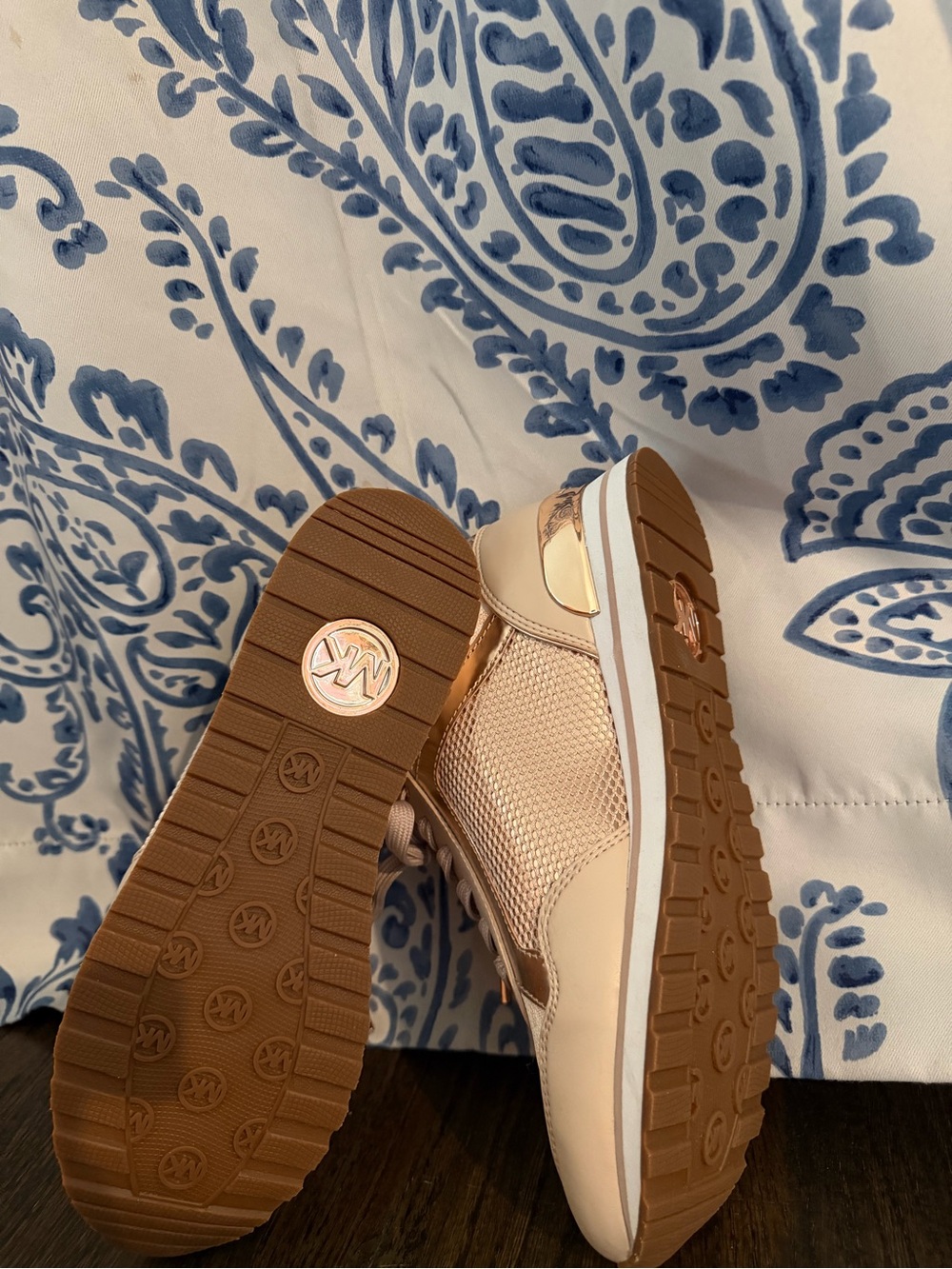 Michael Kors Rose Gold and Blush Metallic Lace-Up Sneakers